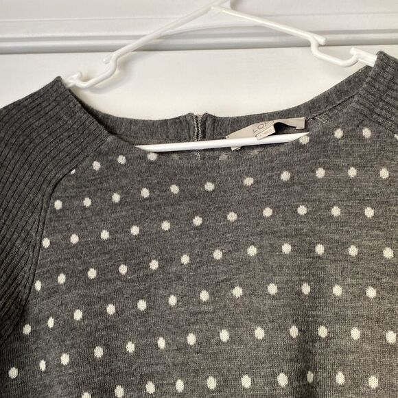 Loft Wool Blend Gray Crew Neck Polka dot Sweater Size Large - Picture 4 of 12